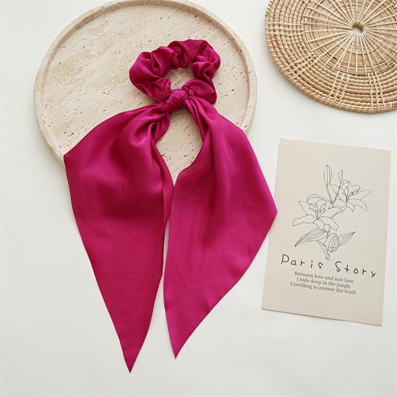 Solid Color Satin Flowing Ribbon Scrunchie & Silky Square Scarf Ponytail Hair Tie