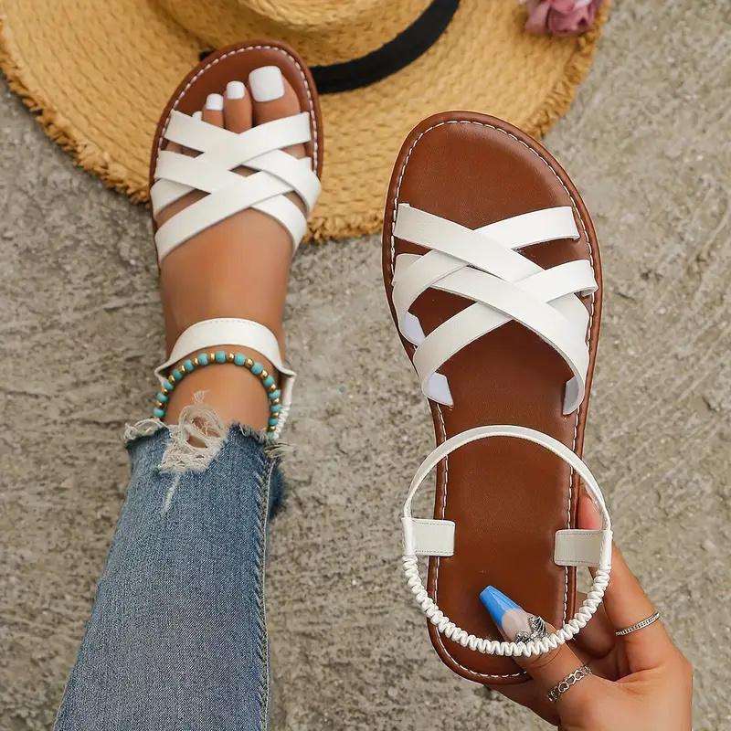Fashion Shoes for Women 2025 New Summer Women Flat Bottom Sandals Roman Strap Non Slip Rubber Soles Fashion Ladies Daily Sandals Women