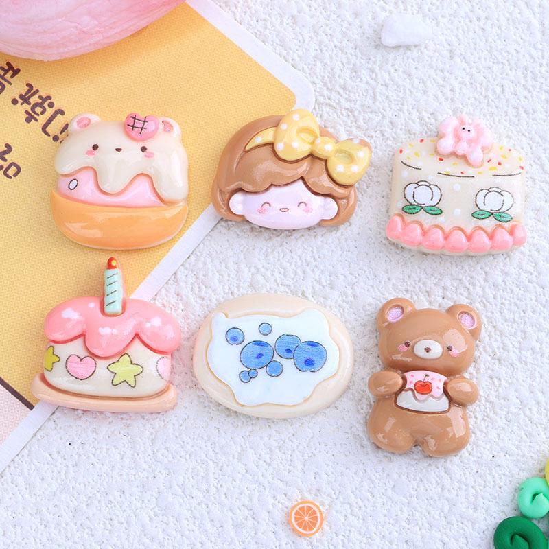 10 Stück Neue Niedliche Cartoon Geburtstagsparty Tier Kuchen Serie Harz Scrapbook DIY Schmuck Haarnadel Zubehör Dekorieren Basteln A86