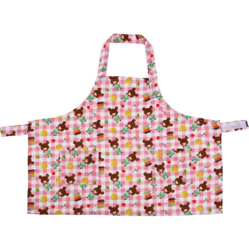 YAXEL Thick and Durable Apron for Kids, Height: 100-110cm, with Pockets, Elementary School Cooking Class, "Kuma no Gakkou" (The Bears' School) 50459