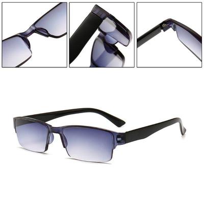 Outdoor Sport Halbrahmen Rechteckige Lesebrille Zweifarbige Unisex Ultraleichte Doppelfokus-Harzbrille Retro