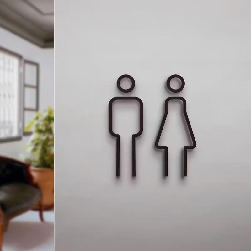 3D Printed Bathroom Door Sign Male & Female Restrooms Symbol Door Decor Restaurant Hotel Cafe Toilet Signage Wall Sticker