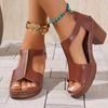 Women's Summer Wedge Peep-Toe Buckle-Strap Roman High-Heel Sandals, Available In Large Sizes.