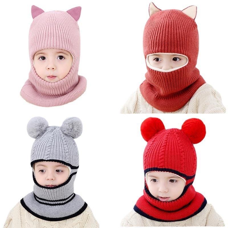 Children's Hats Autumn and Winter Fleece Thickened Warm Wool Hats Boys and Girls Baby Scarves Winter Knitted Hats