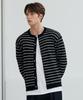 Nodu Block Stripe Round Knit Cardigan [Black]