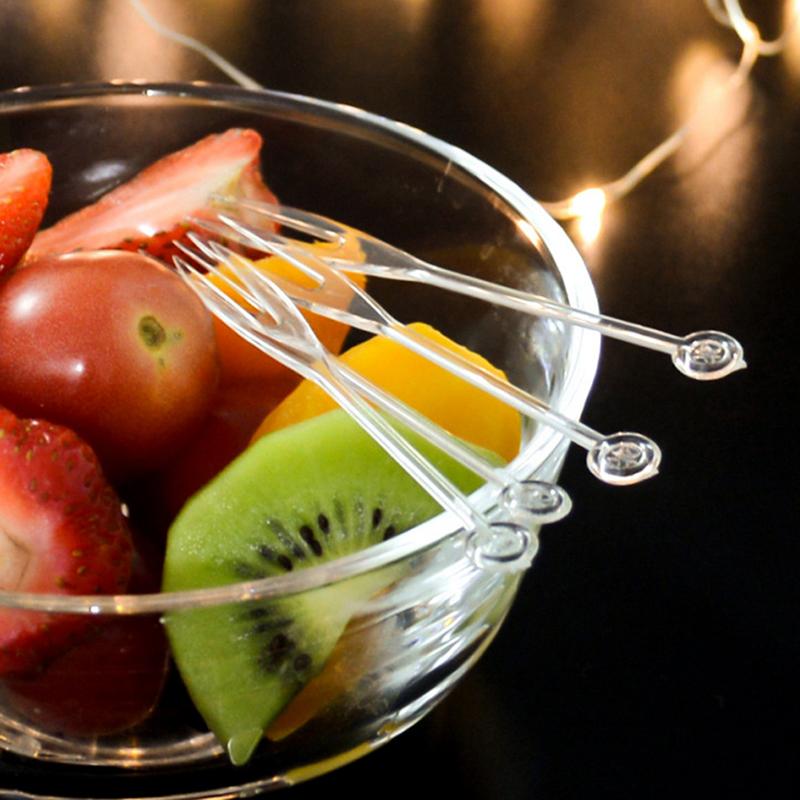 500Pcs Mini Fruit Fork Disposable Plastic Forks For Party Bbq Sticks Picks Skewer Set Home Dining Food Cake Fruit Fork
