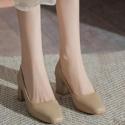 Fashion French Retro Women High Heels Spring Autumn New Women Shoes Comfort Versatile Womens Leather Shoe Soft Soled Coarse Single Shoes