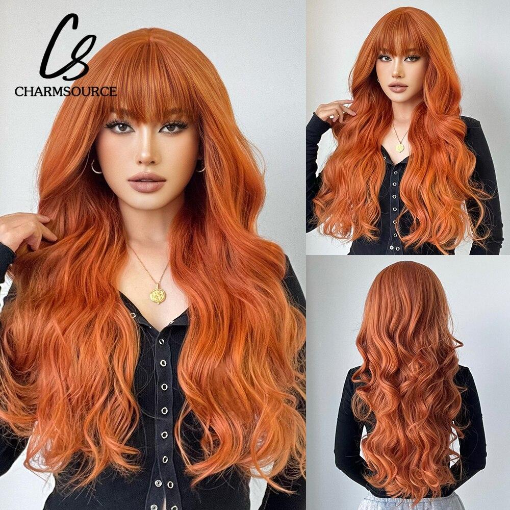 Braune, langwellige synthetische Perücken mit Pony. CharmSource Ombre Brown, tägliche Verwendung für Cosplay, natürliche hitzebeständige Fasern