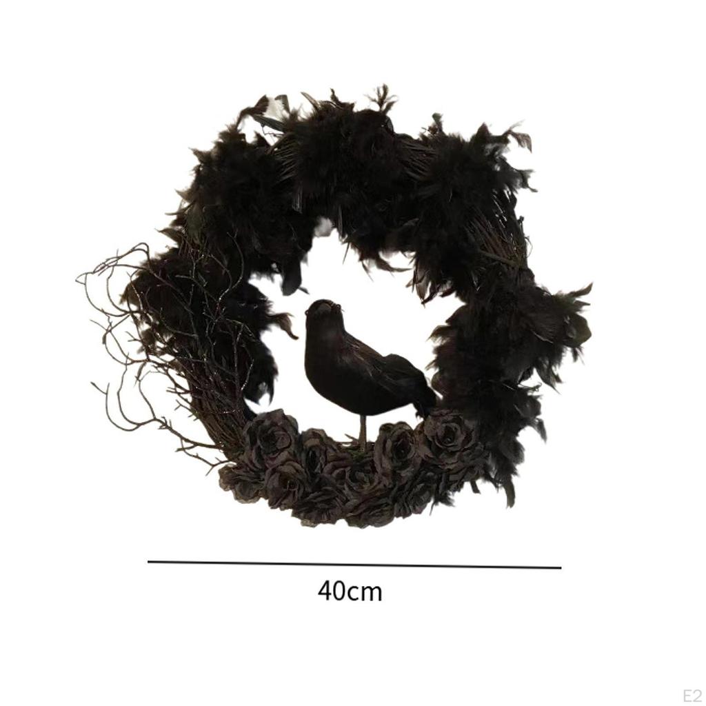 40cm Halloween Front Door Wreath Black Rose Handmade Decorative Versatile Decoration for