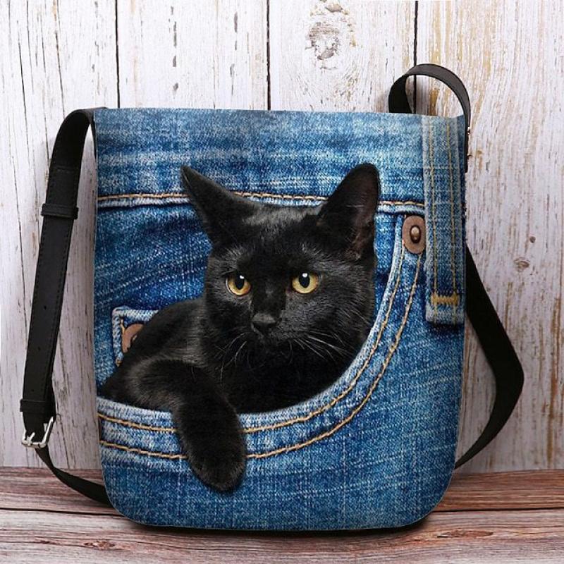 1pc Women s -Style Cat Peeking Pocket Crossbody Bag - Lightweight Polyester Adjustable Strap Shoulder Bag with Magnetic Closure Light BlueRed 28254cm 1996₽