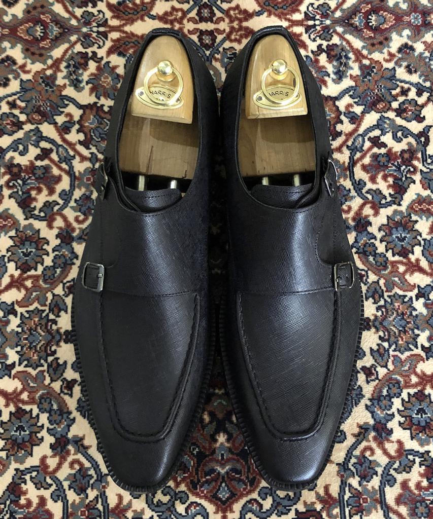 Joenshoe Harris Saffiano Double Monk Strap Black