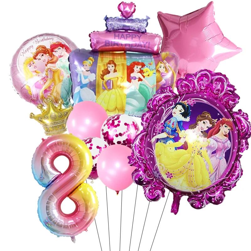 Princess Cinderella Belle Mermaid Balloons 32Inch Number Birthday Party Decoration Princess Helium Balloon Set Girls Baby Shower