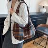 Retro Ctrast Color Plaid Women Woolen Crossbody Bags Versatile Ladies Shoulder Underarm Bag Large Capacity Girls Tote Handbag