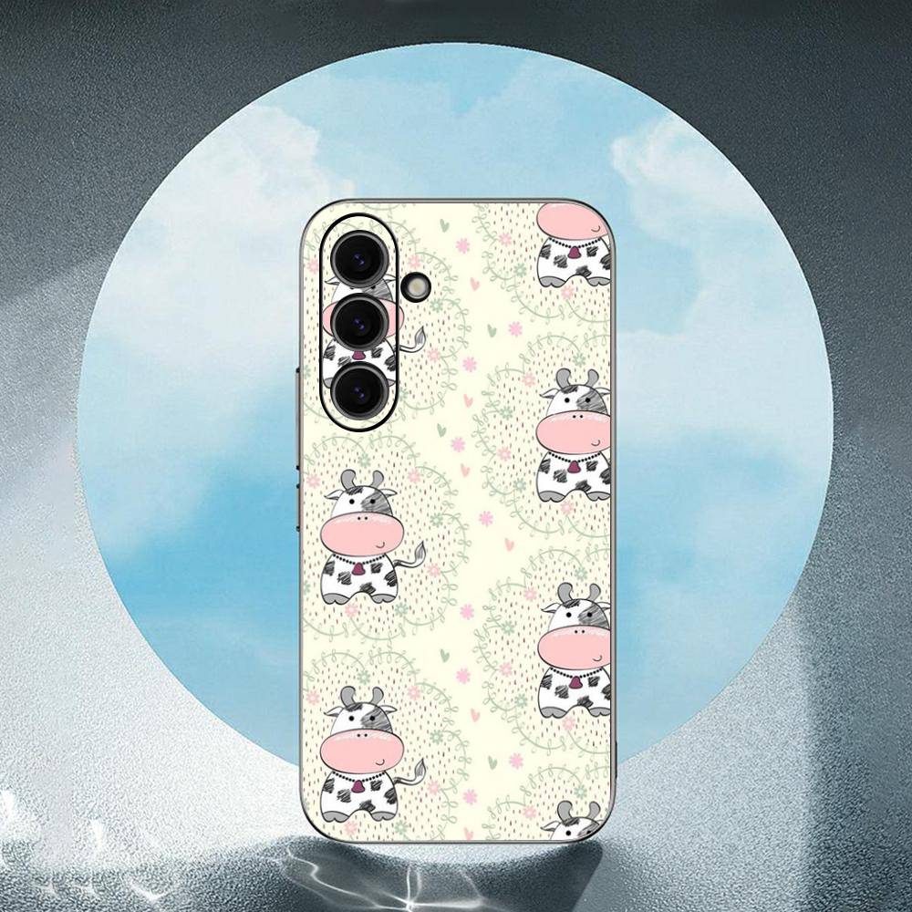 Cute Cartoon Black And White Cow For Samsung Galaxy S25 S24 S23 Ultra S22 S21 Plus S20 Black Soft Silicone Protective Case