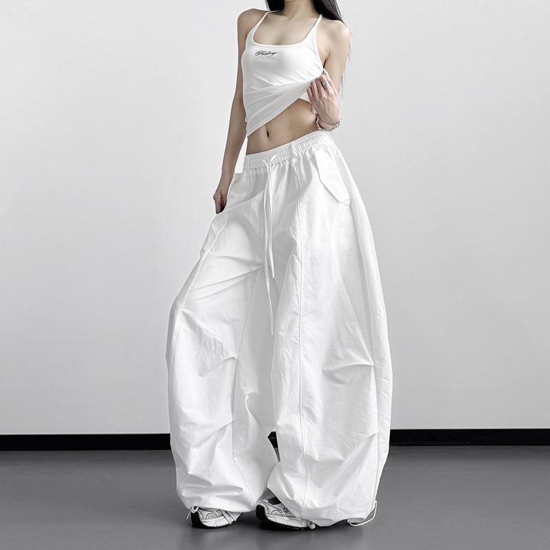 Women's High-Waisted Wide-Leg Korean Style Spring Pants - White, Slimming, Casual Student Outfit (2026)