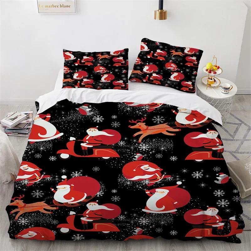 Cat Merry Christmas Santa Claus Bedding Set Boys Girls Twin Queen Size Duvet Cover Pillowcase Bed Kids Adult Home Textileextile