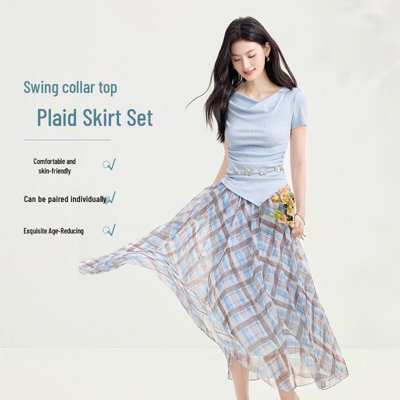 FivePlus Summer Draped Neck T-shirt & Skirt Two-Piece Set M