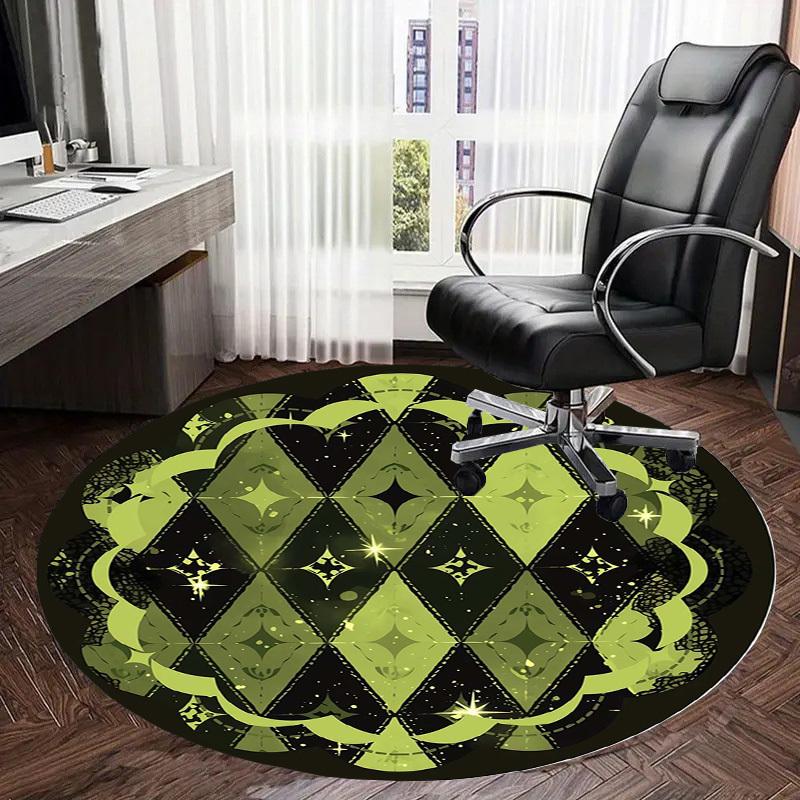 1pc Green and Black Diamond Pattern Round Carpet, Made of Polyester,Perfect for Decorating Office Chairs, Living Rooms,fplt135
