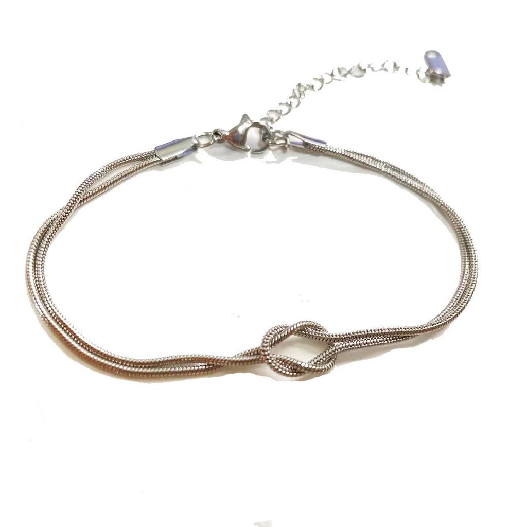 Valentine's Day Knot Snake Chain Couple Bracelet - Stainless Steel Handmade Herringbone Jewelry