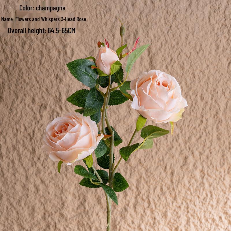 Flowers and Whispers 3-Head Artificial Rose Decoration for Wedding Celebrations, INS Style Home Decor CL64001