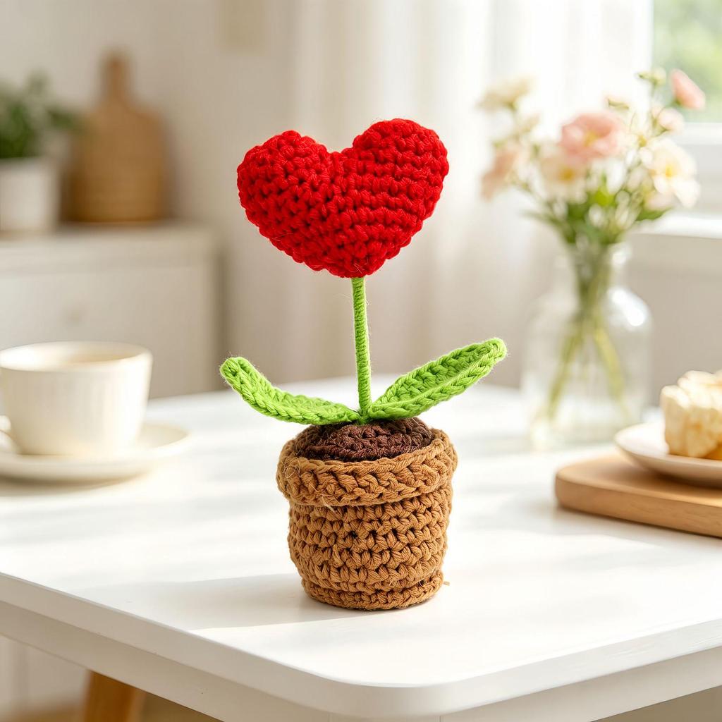 Hand-Knitted Woolen Heart Potted Plant - Valentine's & Teacher's Day Gift