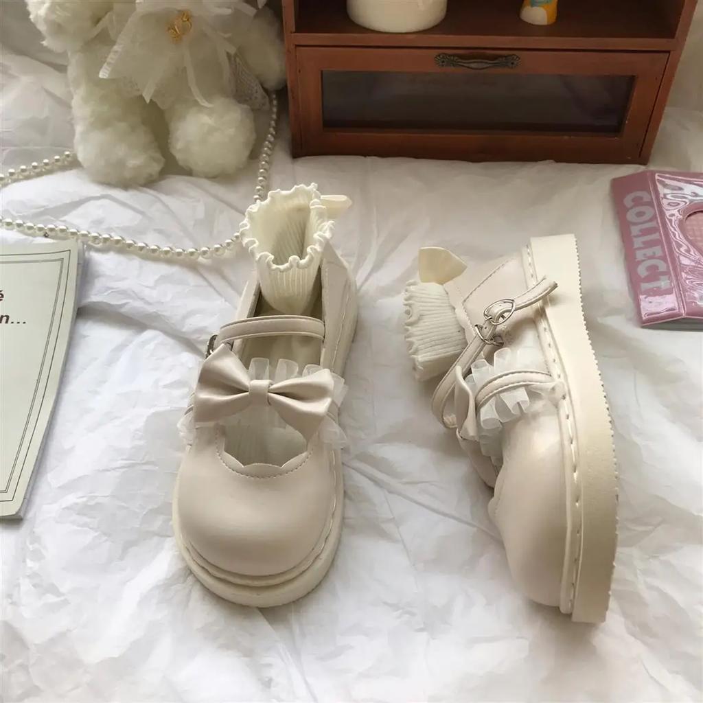 Fashion Woman Pumps Japanese Style Lolita Gothic Round Toe Shoes for Women with Bow Medium Heels Kawaii Cute Mary Jane on Promotion Sale