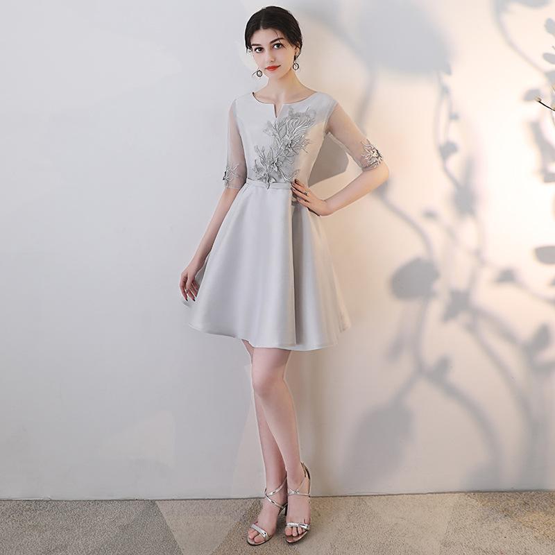 

Evening dress spring new birthday party party dress gray Korean version short dress S серый