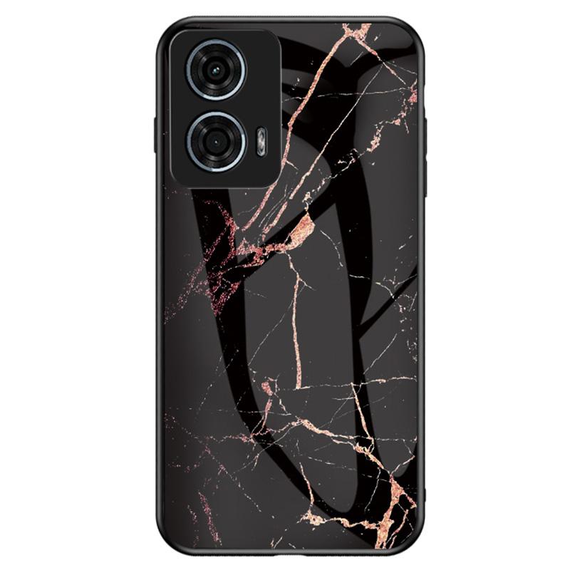 

For Motorola Moto G24 Power Case Tempered Glass+PC+TPU Marble Pattern Phone Cover Gold Black Marble