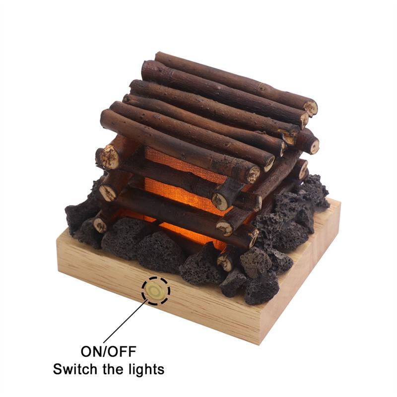 USB Rechargeable Fake Bonfire Night Light 3 Modes LED Campfire Night Light with White Noise for Christmas Living Room Decoration