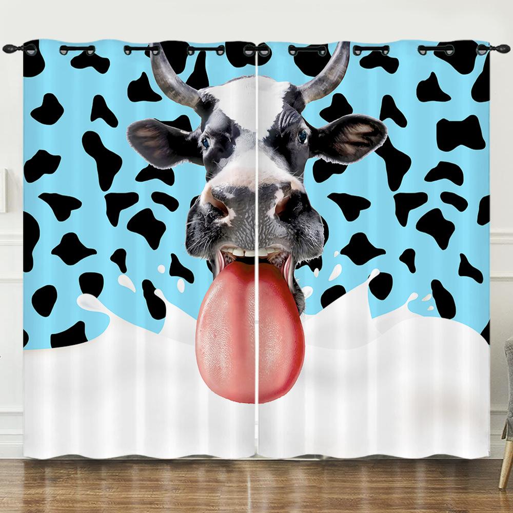 Curtain Cartoon Animal Love Cow Digital Printing Blackout Curtain Punching