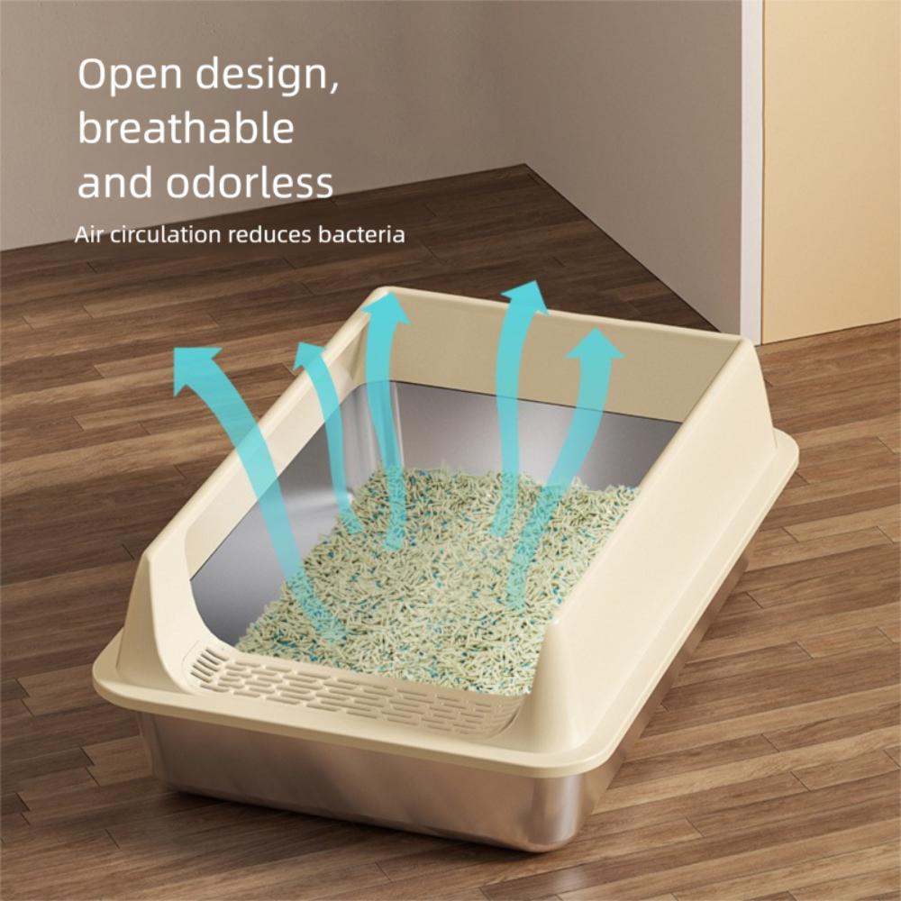 Anti-splash Cover Cat Litter Box Stainless Steel Cat Toilet Cleaning Basin  Pet Supplies