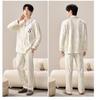 Couple's Korean Style Cotton Pajama Set with Long Sleeve Lapel Cardigan and Chest Pads for Plus Size Women and Men – Autumn/Winter Homewear.