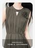 Korean Style Minimalist and High-end Solid Color Dress with Loose Small Stand Up Collar and Sleeveless Long Skirt