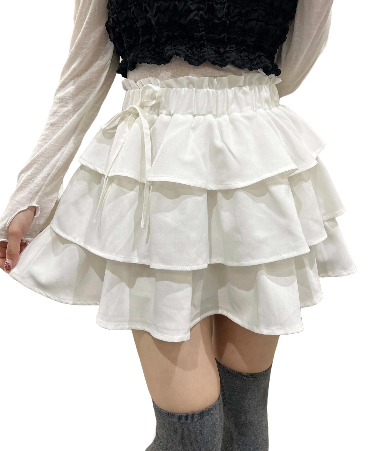 

WEGO PHILLY Side Ribbon Tiered Mini Korean Size White Skirt, Spring/Summer Outfit, Girly, Casual, Cute, Style, Gift, Present, Spring, Summer, Autumn, белый