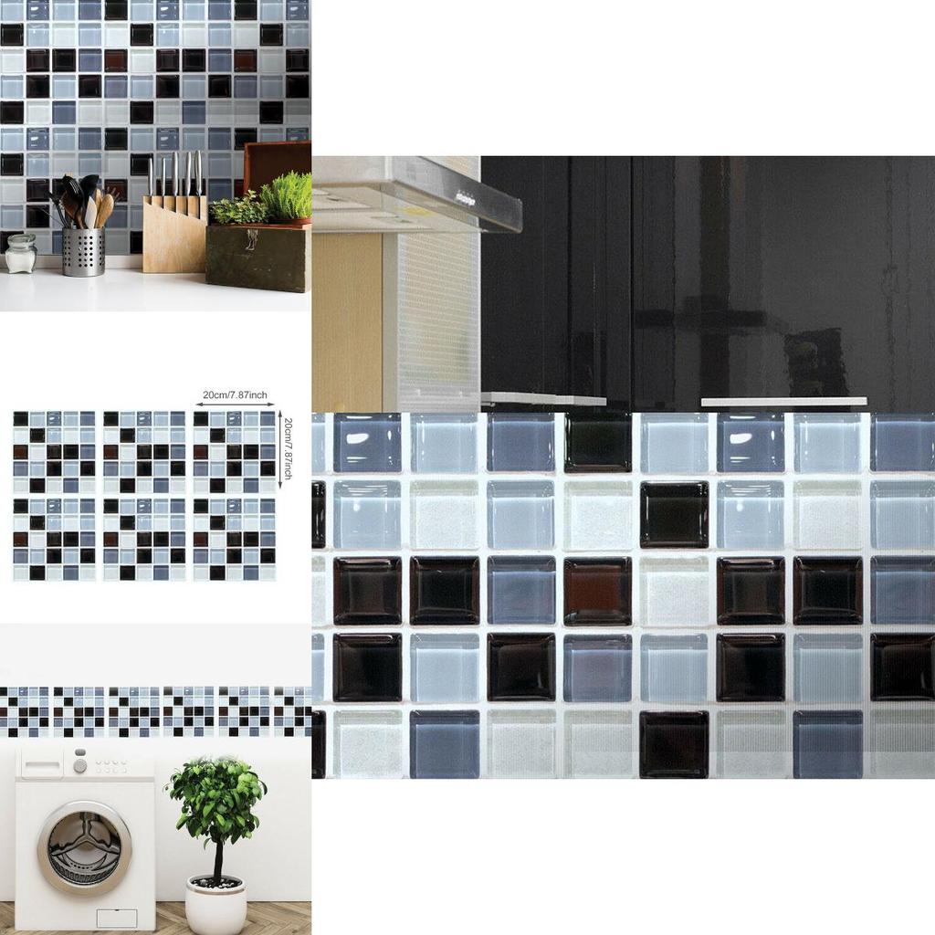 Elegant 3d Mosaic Self-adhesive Oil-proof Wall Sticker Set For Home Kitchen Decor