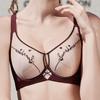 French Letter Embroidery Semi-transparent Mesh Heart Cup Bra Light and Thin Breast-revealing Small Memory Wire Support Bra
