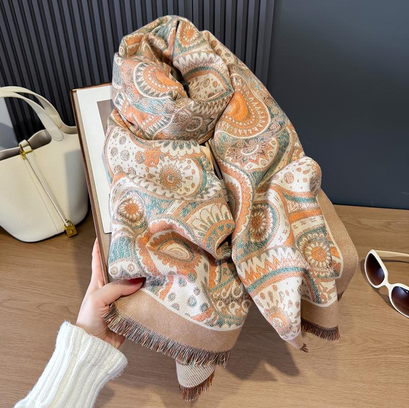 Autumn and Winter New Shawl Nap Blanket Imitation Cashmere Scarf Printed Fringed Warm Scarf