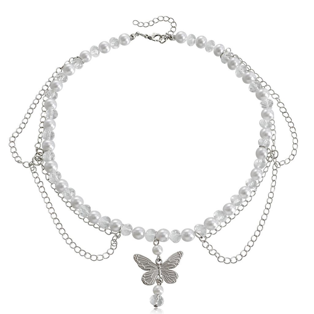 

Geometric Alloy Layered Pearl Choker Necklace For Women With Cross Pendant Summer Style J