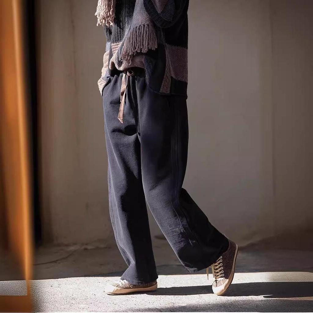 Women's Black Retro Elastic Waist Cotton Knit Scimitar Pants