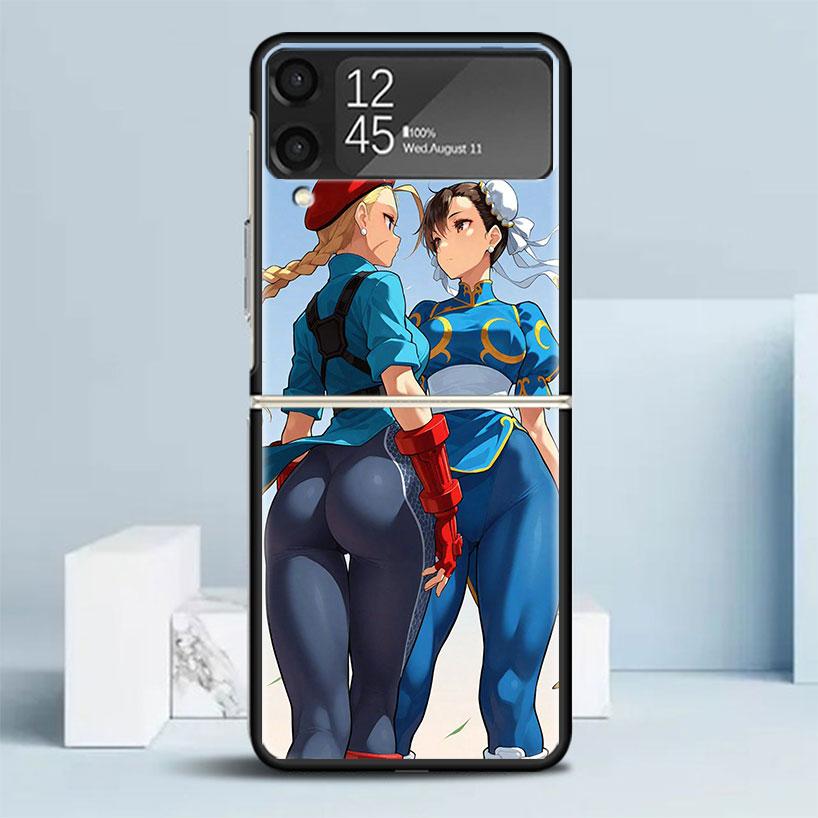 ChunLi S-Street F-FighterS Black Cover for Samsung Galaxy Z Flip 7 6 5 4 3 5G Phone Case Flip7 Flip6 Flip5 Flip4 Flip3 Pattern C