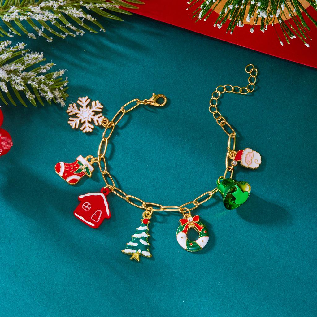 Weihnachts-Multi-Element-Glocken-Anhänger-Halskette für Damen Schneeflocke Weihnachtsmann Rentiere Schneemann Halskette Freundschaftsschmuck Geschenke