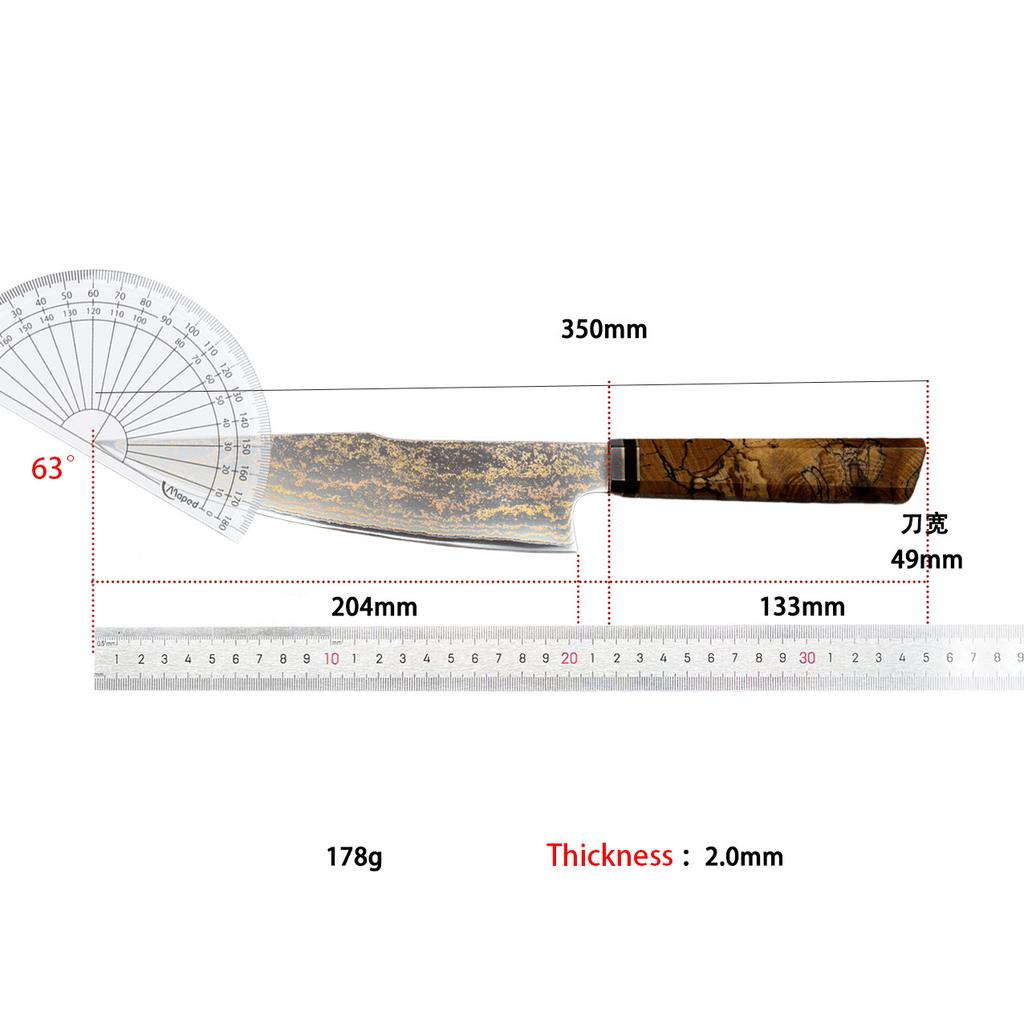 8 Inch Chef Knife 73-layers Tricolour Copper Damasus Steel Slicing Vegetables Cleaver Meat Japanese Kitchen Knives Wood Handle
