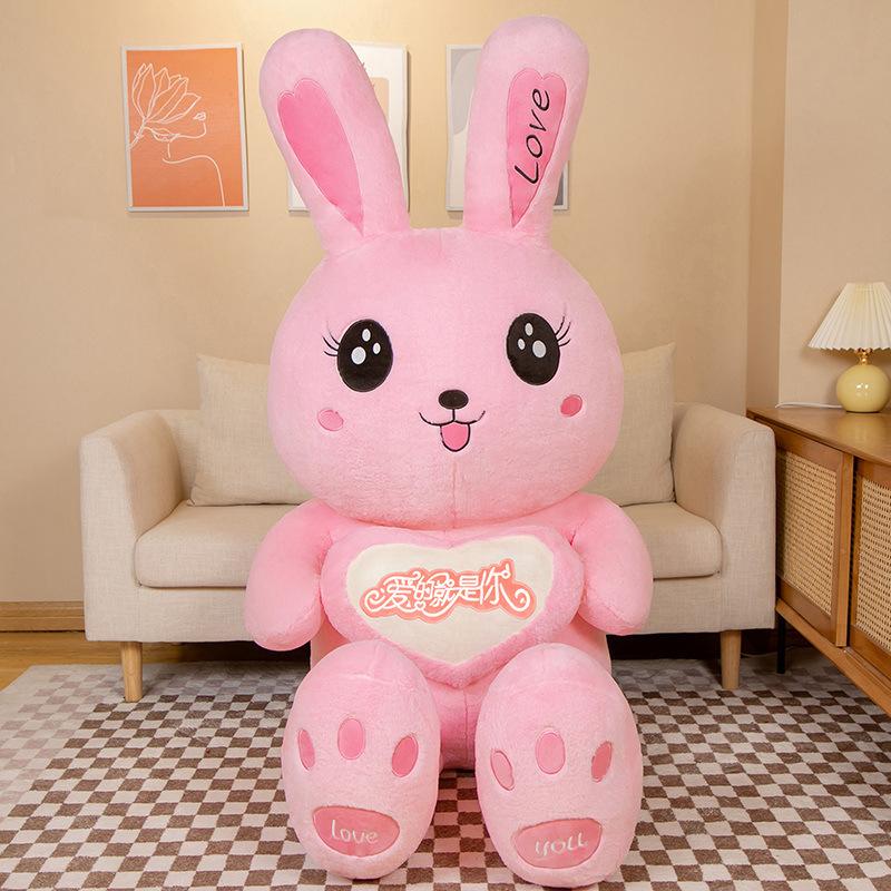 Large Love Rabbit Doll Plush Toy Pink Big Rabbit Doll Girl Bed Holding Sleeping Doll