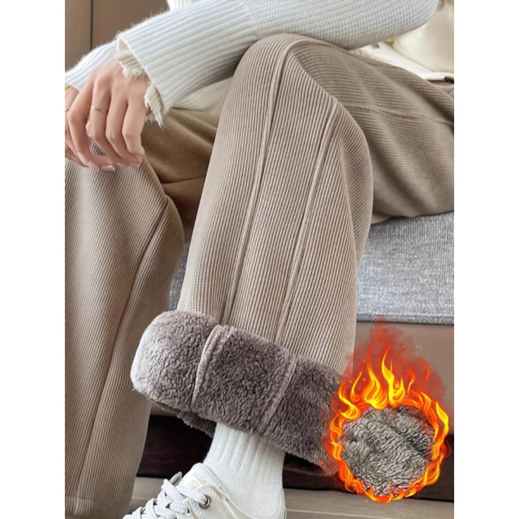 Women's High Waisted Straight Leg Winter Pants - Thickened Fleece Lined Elastic Waistband, Casual Pants for Autumn and Winter, Middle East Series