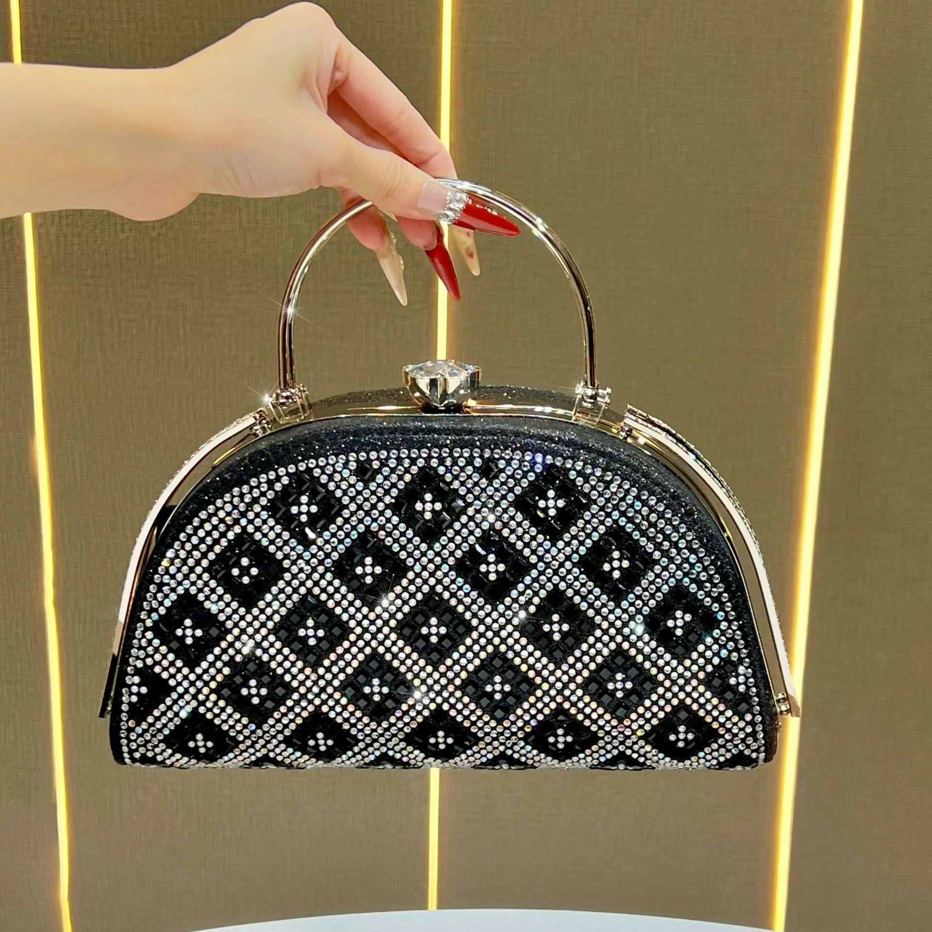 Handbag bag Fashion handbag Gorgeous elegant exquisite diamond-encrusted messenger bag Wedding dinner bag Women s light luxury чёрный