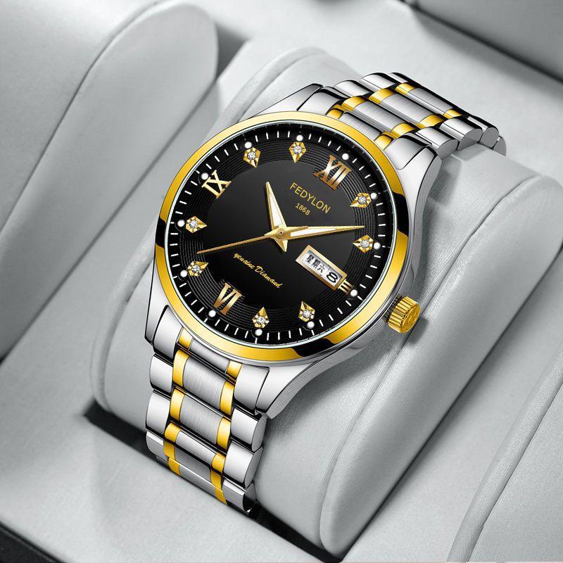 Montre non mécanique Incrustée de diamants Lumineuse Entièrement automatique Montre à quartz Étanche Montre plaquée or