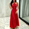 Ärmelloses Maxikleid mit Neckholder für Damen, gekreuzter Rücken mit Raffung, rückenfrei, mehrlagig, A-Linie, schwingend, formelles Cocktail- oder Hochzeitsgastkleid
