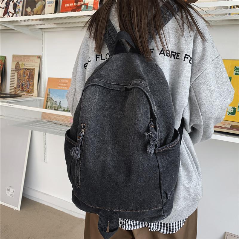 New Minimalist Gradient Casual Backpack Trendy Backpack Denim Canvas Washed Versatile Backpack for Couples