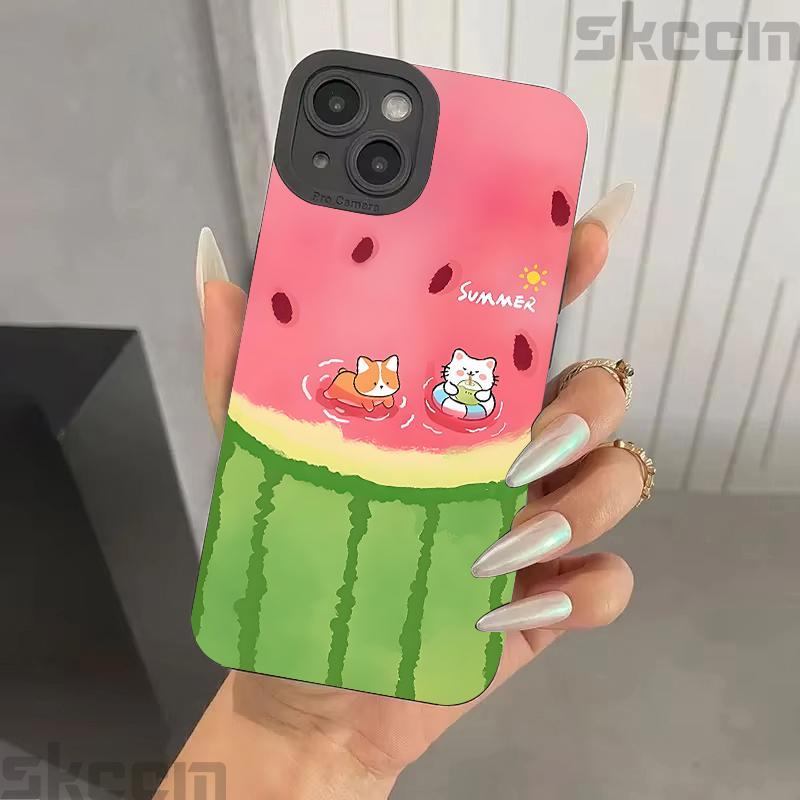 Case For Samsung Galaxy S25 Ultra S24 S23 S22 S21 Plus S20 FE A15 A35 A54 A55 Summer Watermelon Cat Dog Pattern Phone Cover