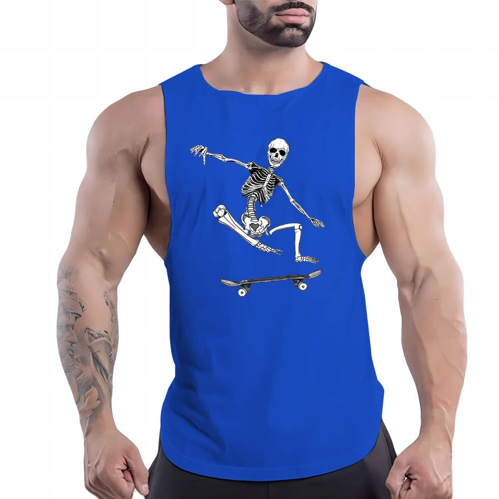 Four Seasons Adult Men'S Fitness Outdoor Crew Neck Vest Funny Skull Pattern 2d Print Multi-Color Casual Sleeveless Shirt